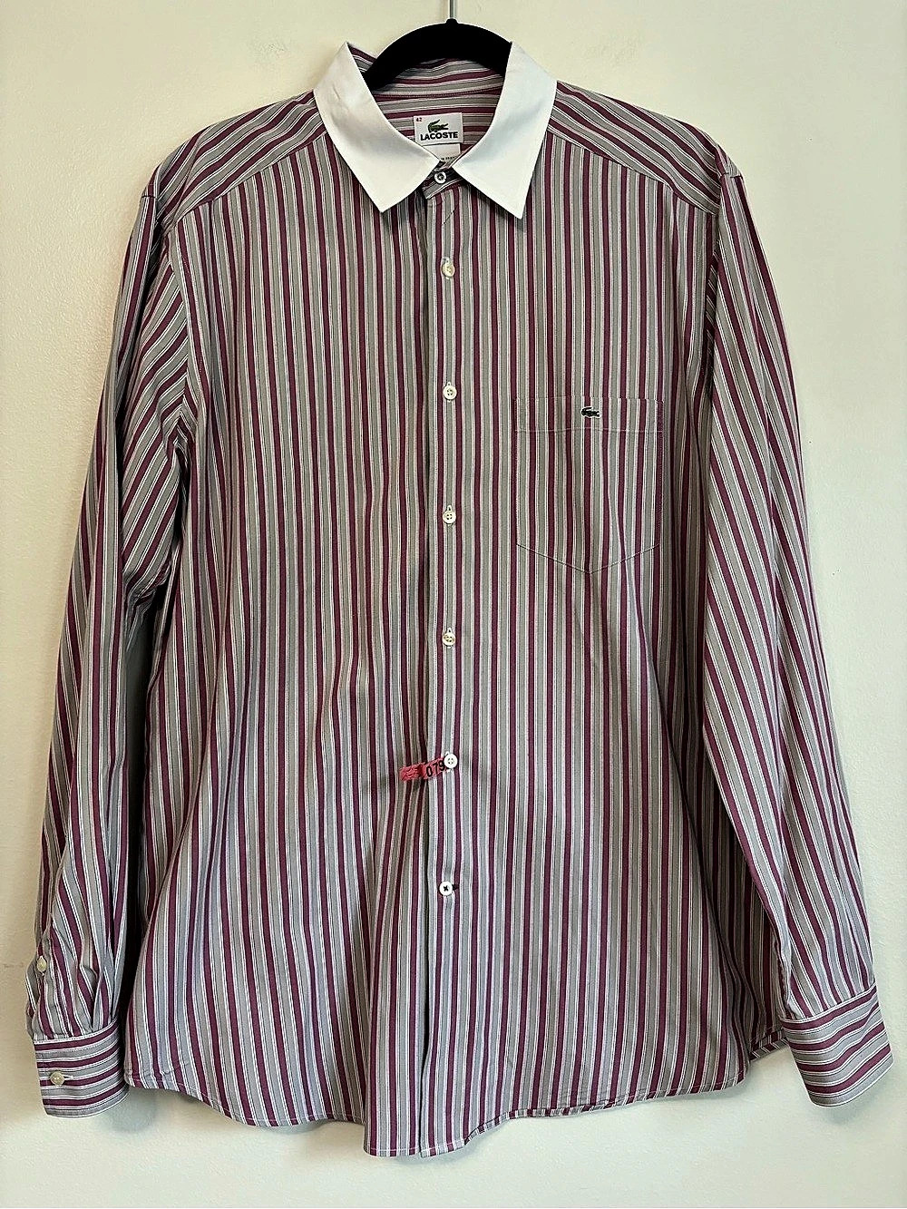 VTG 90s Lacoste Men's Striped Cotton Banker Button Down Shirt Size 42 (Sz L)